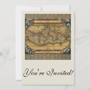 World Map Antique Ortelius Europe Travel Invitation