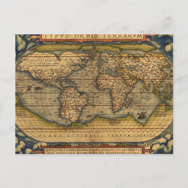 World Map Antique Ortelius Europe Travel Postcard (Front)