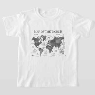 World Map Art Black White Nautical T-Shirt
