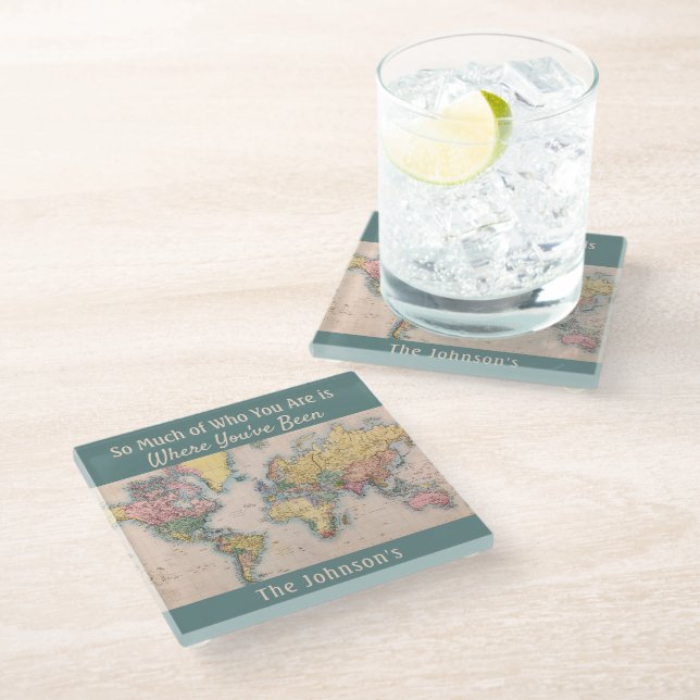 World Map Atlas Travel Lover's Glass Coaster (Angled)