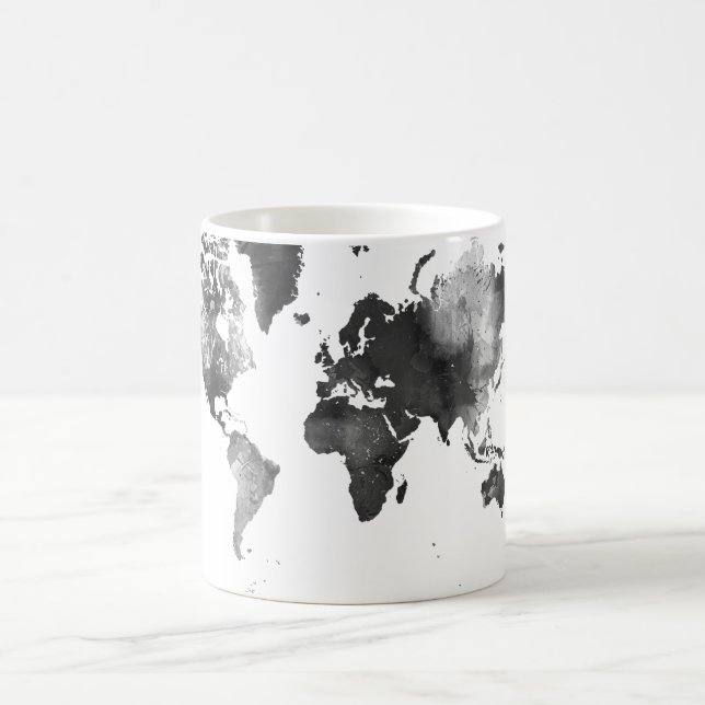 WORLD MAP BLACK and WHITE Coffee Mug (Center)