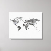 World Map black and white Stretched Canvas Print