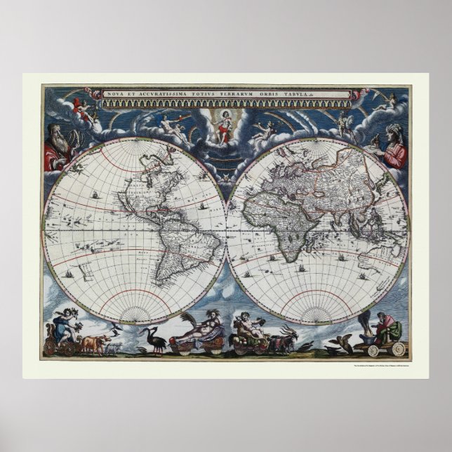 World Map by Joan Blaeu - 1664 Poster (Front)