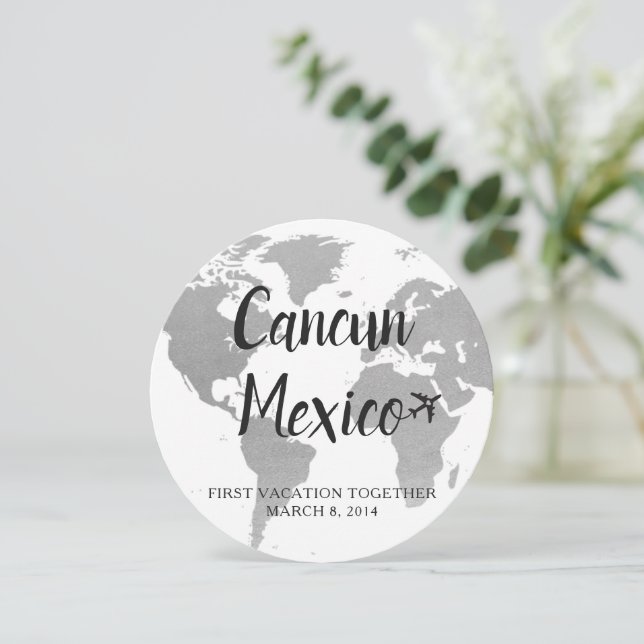 World Map City Favourite Locations Table Name Card (Standing Front)