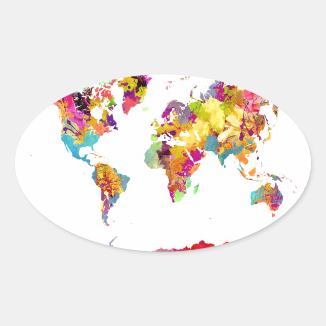 world map colours oval sticker (Front)