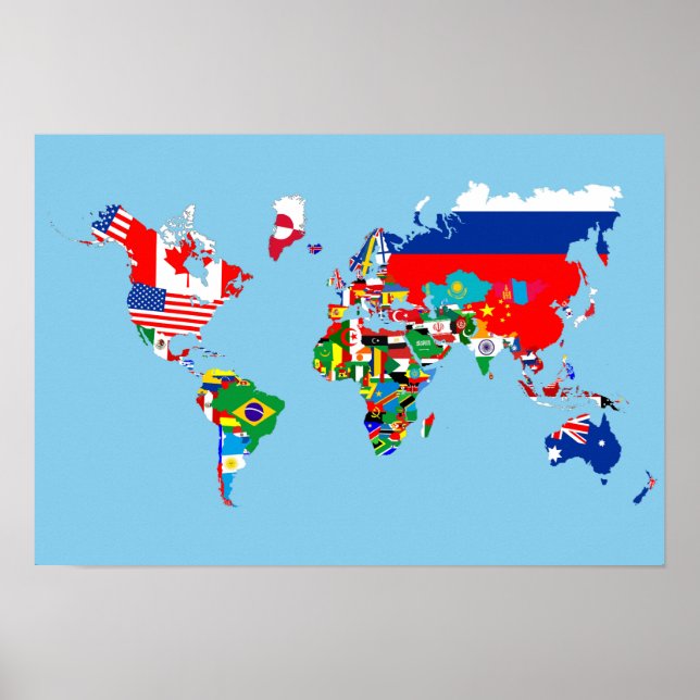 world map country flag symbol silhouette poster (Front)