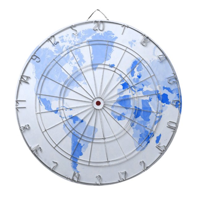 World Map Crumpled Pale Blue Dartboard (Front)