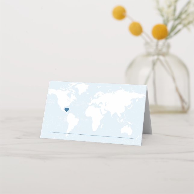 World Map & Custom Passport Stamps - ALL EDITABLE Place Card (Front)