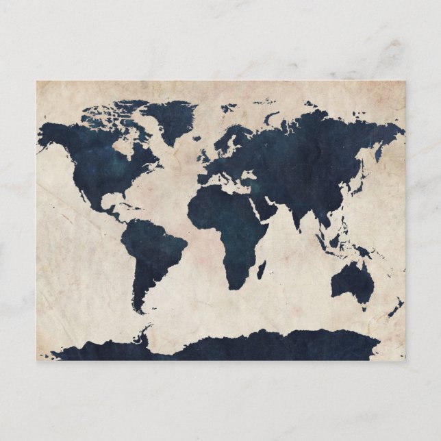 World Map Distressed Navy Postcard (Front)