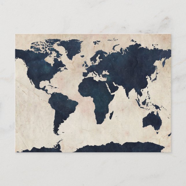 World Map Distressed Navy Postcard (Front)