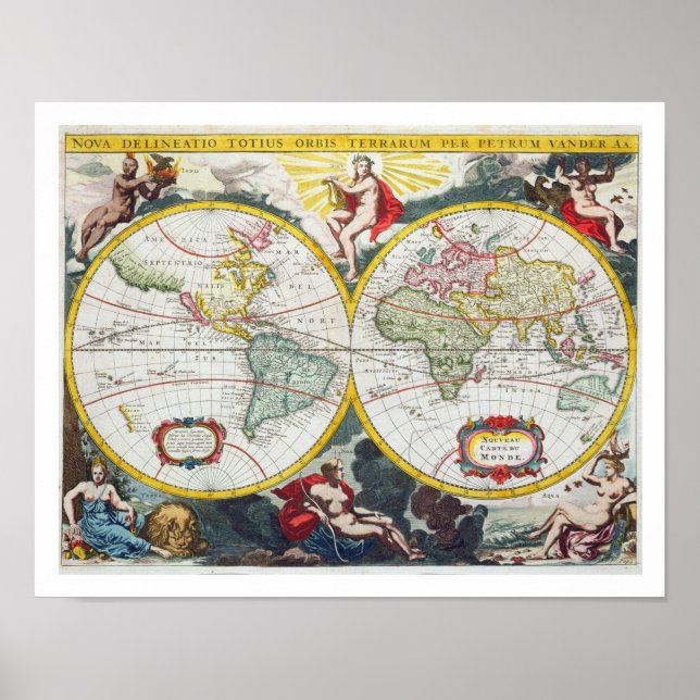 World Map, early 18th century (colored engraving) Poster (Front)