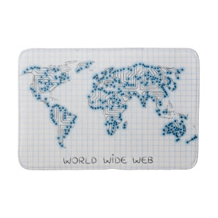 World Map   Electronic Microchip Circuits Bath Mat
