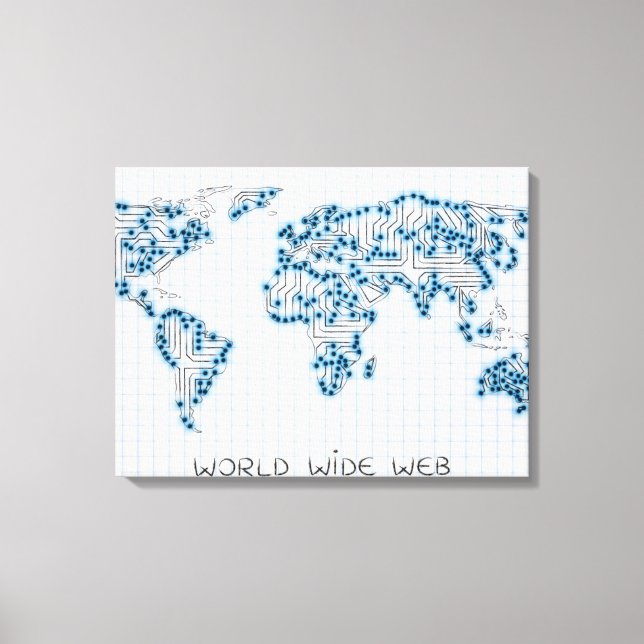 World Map | Electronic Microchip Circuits Canvas Print (Front)