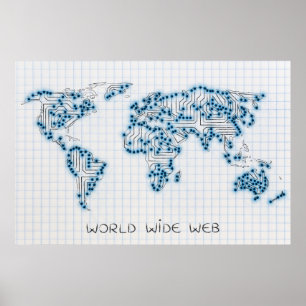 World Map   Electronic Microchip Circuits Poster