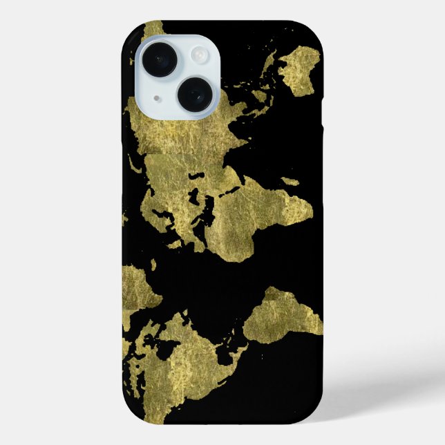 World Map faux gold black Case-Mate iPhone Case (Back)