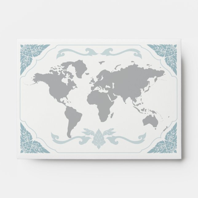 World map floral grey envelope (Front)