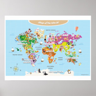World Map For Kids - Cute and Colourful Poster