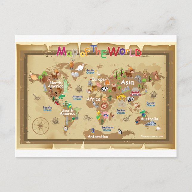 World Map For Kids - Earthy tones Postcard (Front)