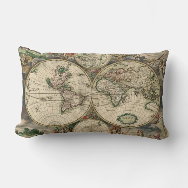World Map from 1689 Lumbar Cushion (Front)