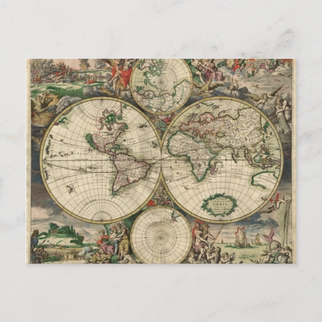 World Map from 1689 Postcard (Front)