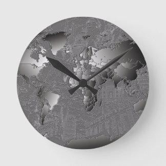 world map galaxy black and white 5 round clock