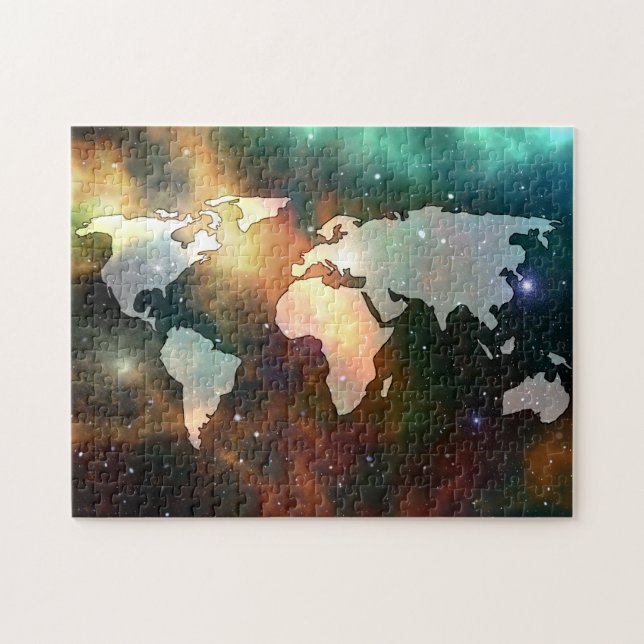 World Map Galaxy Stars Photo Jigsaw Puzzle (Horizontal)