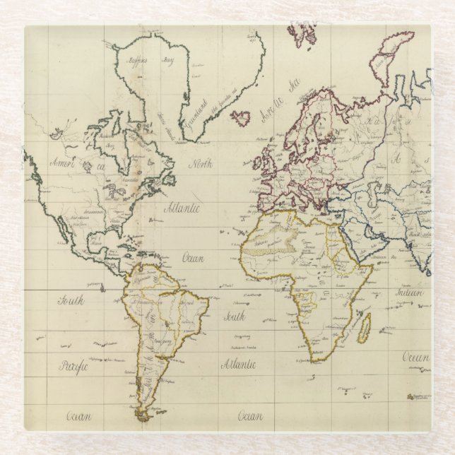 World map glass coaster (Front)
