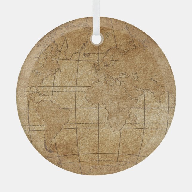 World Map: Global Exploration Guide Glass Tree Decoration (Front)