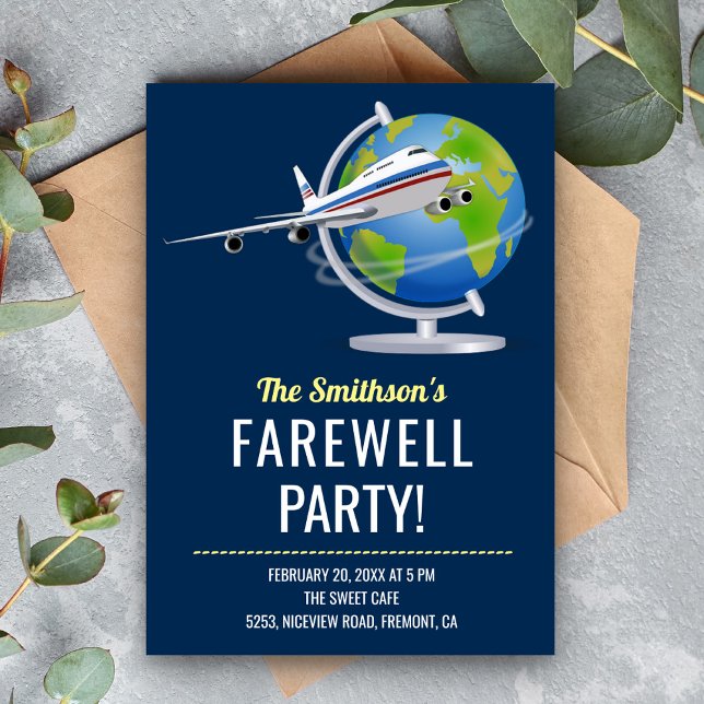 World Map Globe Aeroplane Farewell Party Invitatio Invitation (Creator Uploaded)