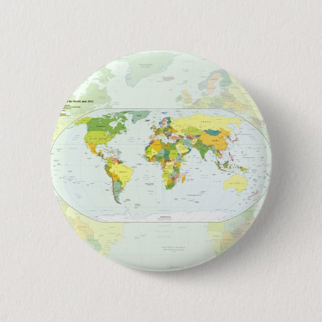World Map Globe Country Atlas 6 Cm Round Badge (Front)