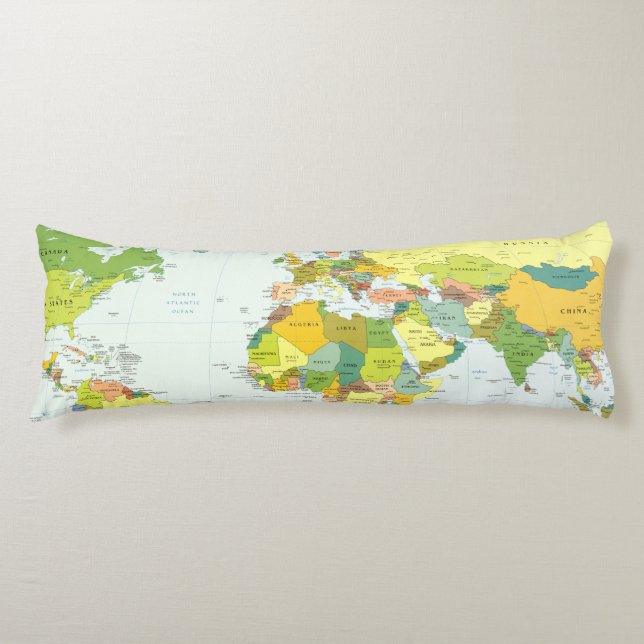 World Map Globe Country Atlas Body Cushion (Front)