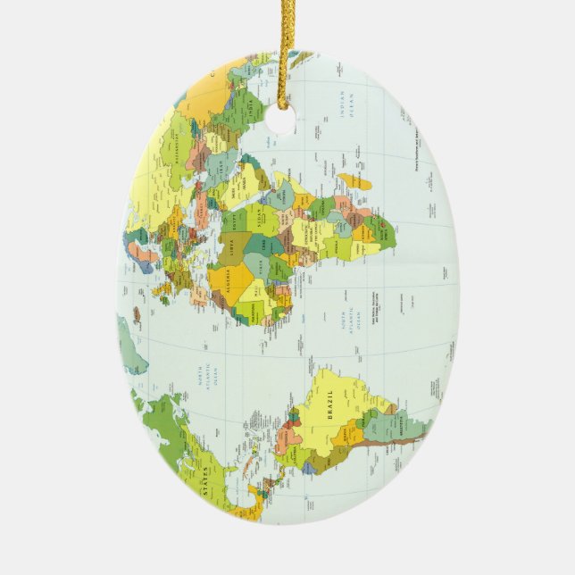 World Map Globe Country Atlas Ceramic Tree Decoration (Front)