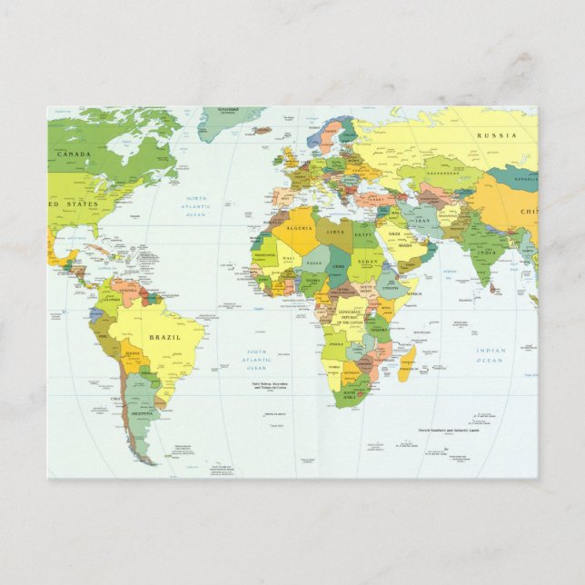 World Map Globe Country Atlas Postcard (Front)