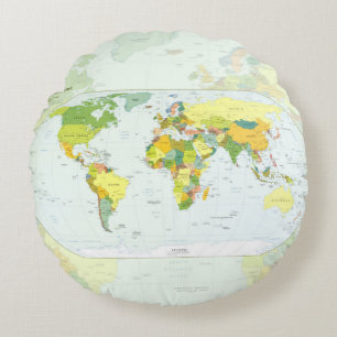 world+map+globe+country+atlas round cushion