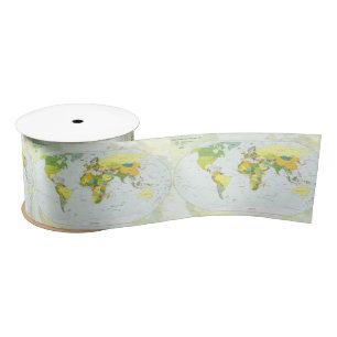 world+map+globe+country+atlas satin ribbon