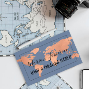 World Map Globe Map Travel Agency Copper Navy Business Card