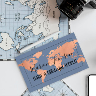 World Map Globe Map Travel Agency Copper Navy Business Card