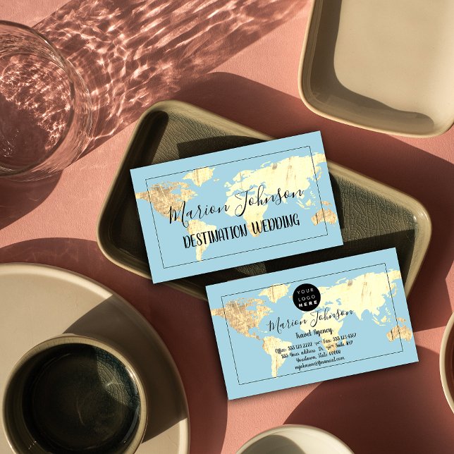 World Map Globe Map Travel Agency Gold Blue Business Card (World Map Globe Map Travel Agency Gold Blue Business Card)