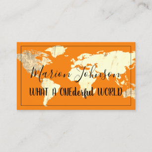World Map Globe Map Travel Agency Gold Orange Business Card