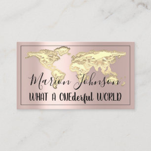 World Map Globe Map Travel Agency Rose Gold Business Card