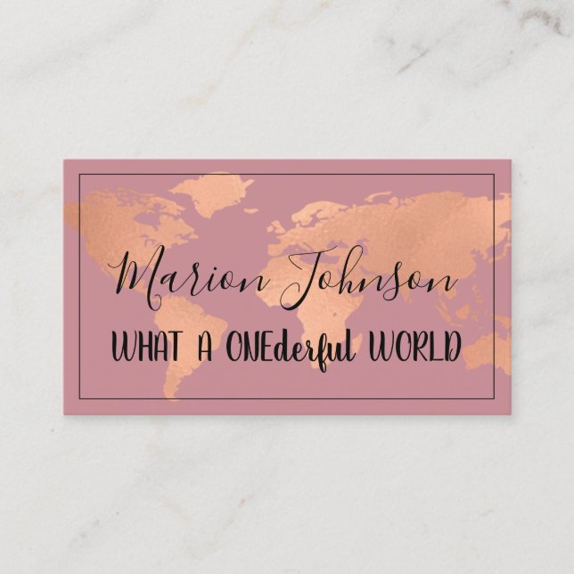 World Map Globe Map Travel Agency Rose Purple Business Card (Front)