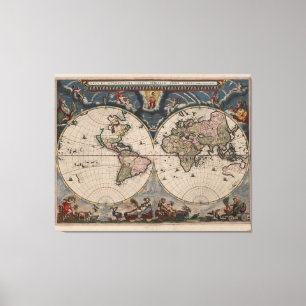 World Map Globe Travel Antique Canvas Print