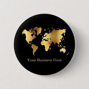 World Map Gold/Black 6 Cm Round Badge