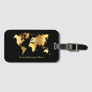 World Map Gold/Black Luggage Tag