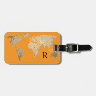 World Map Gold Blue Black Monogram Initail Gift Luggage Tag