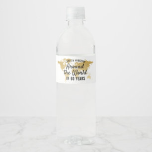 World Map Gold Travel Theme Around the World Water Bottle Label