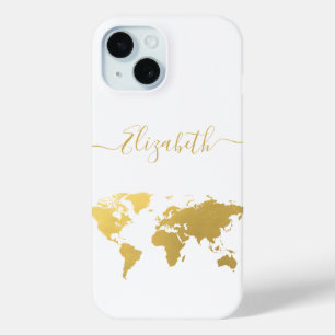 World map gold travelers personalised iPhone 15 case