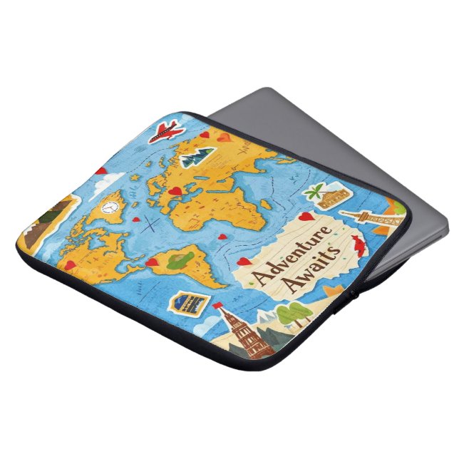 World Map Heart Pins Adventure Awaits  Laptop Sleeve (Front Top)