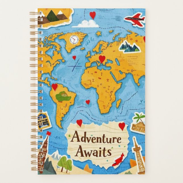 World Map Heart Pins Adventure Awaits  Planner (Front)