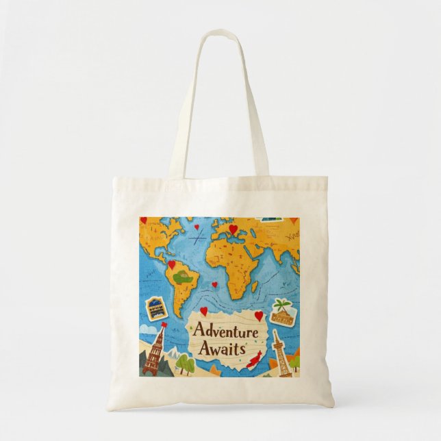 World Map Heart Pins Adventure Awaits  Tote Bag (Front)